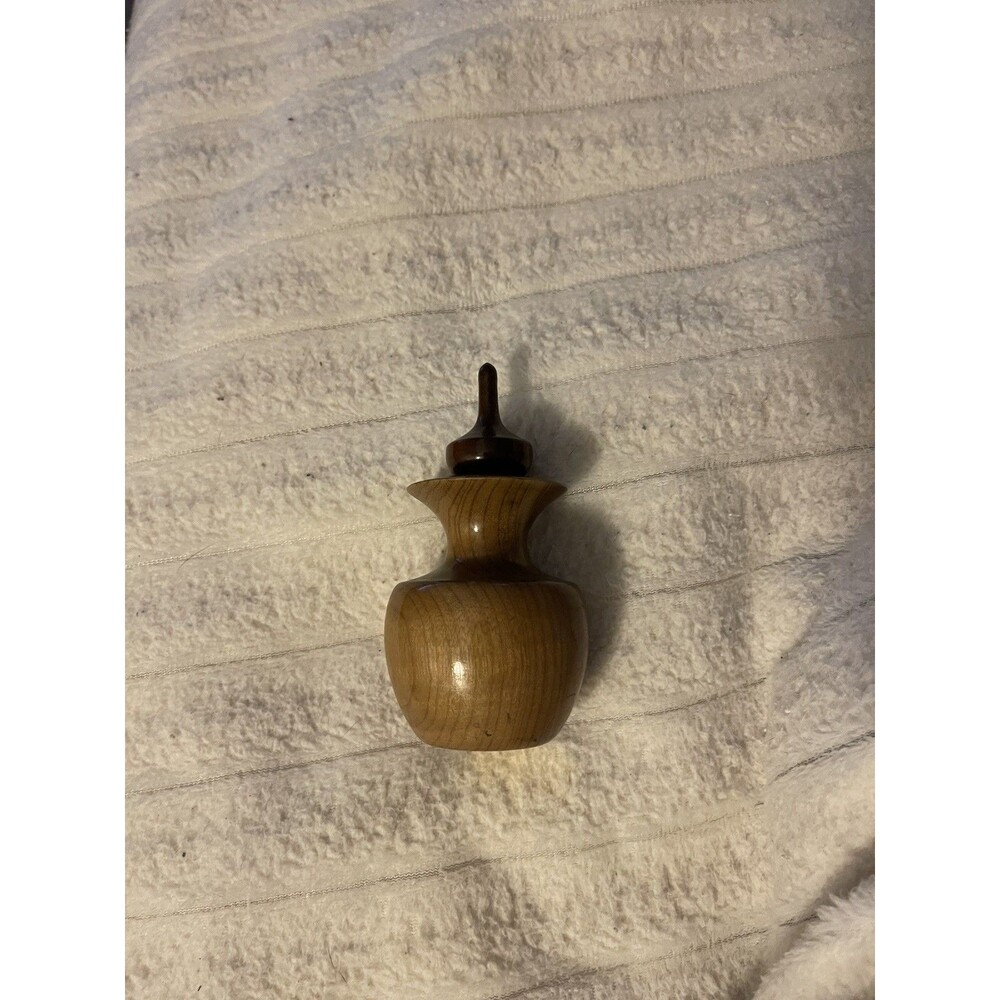 VTG Myrtlewood Gifts perfume holder turned wood lidded glass insert empty